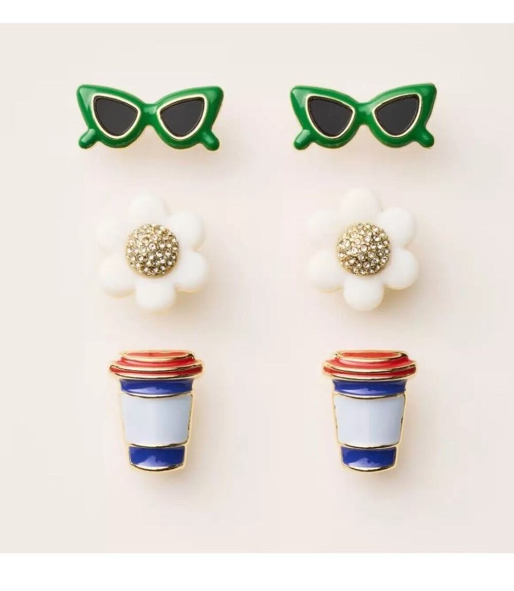 Kate Spade x Target Stud Earrings Sunglasses Flowers Coffee Cups 3 Pairs Presale